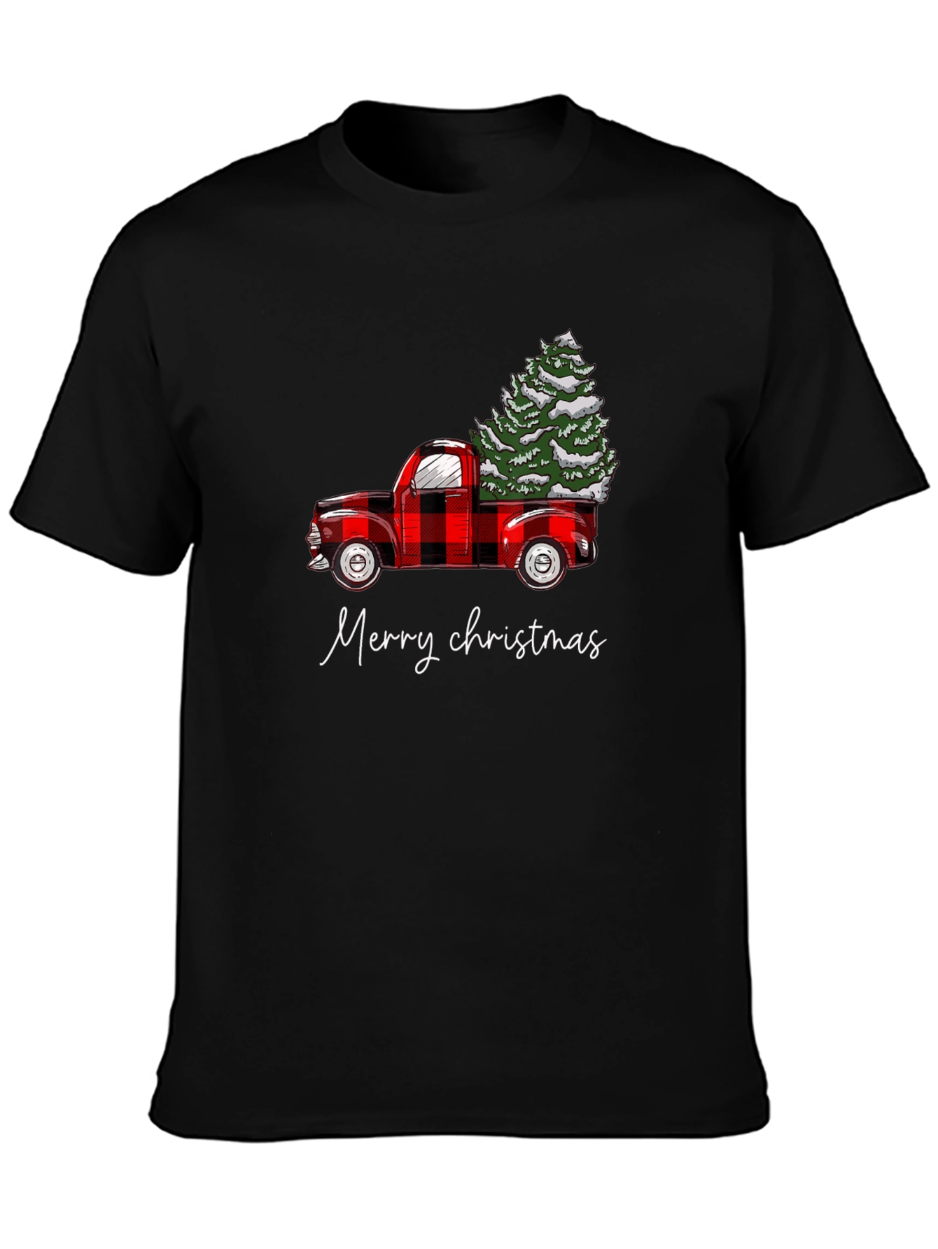 Merry Christmas Red Truck Tree Graphic Tee