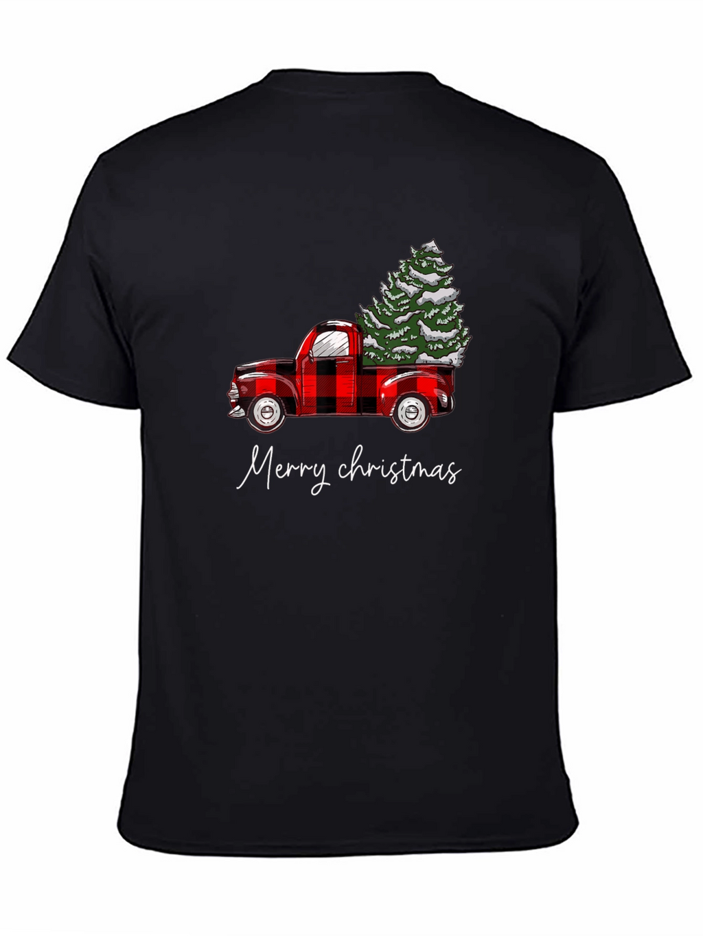 Merry Christmas Red Truck Tree Graphic Tee