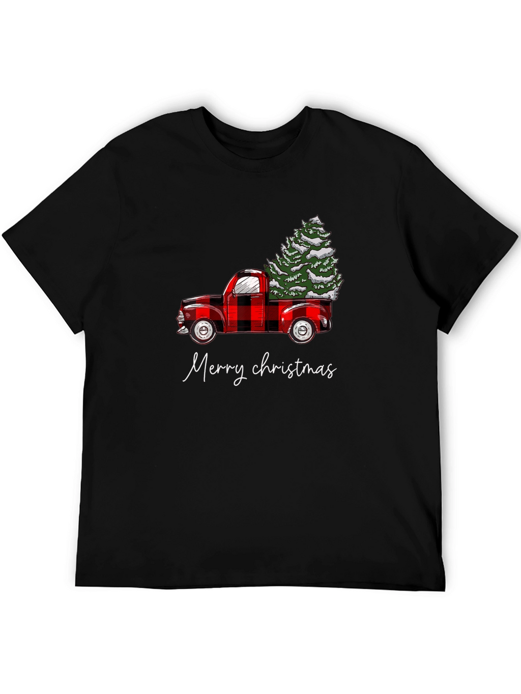 Merry Christmas Red Truck Tree Graphic Tee