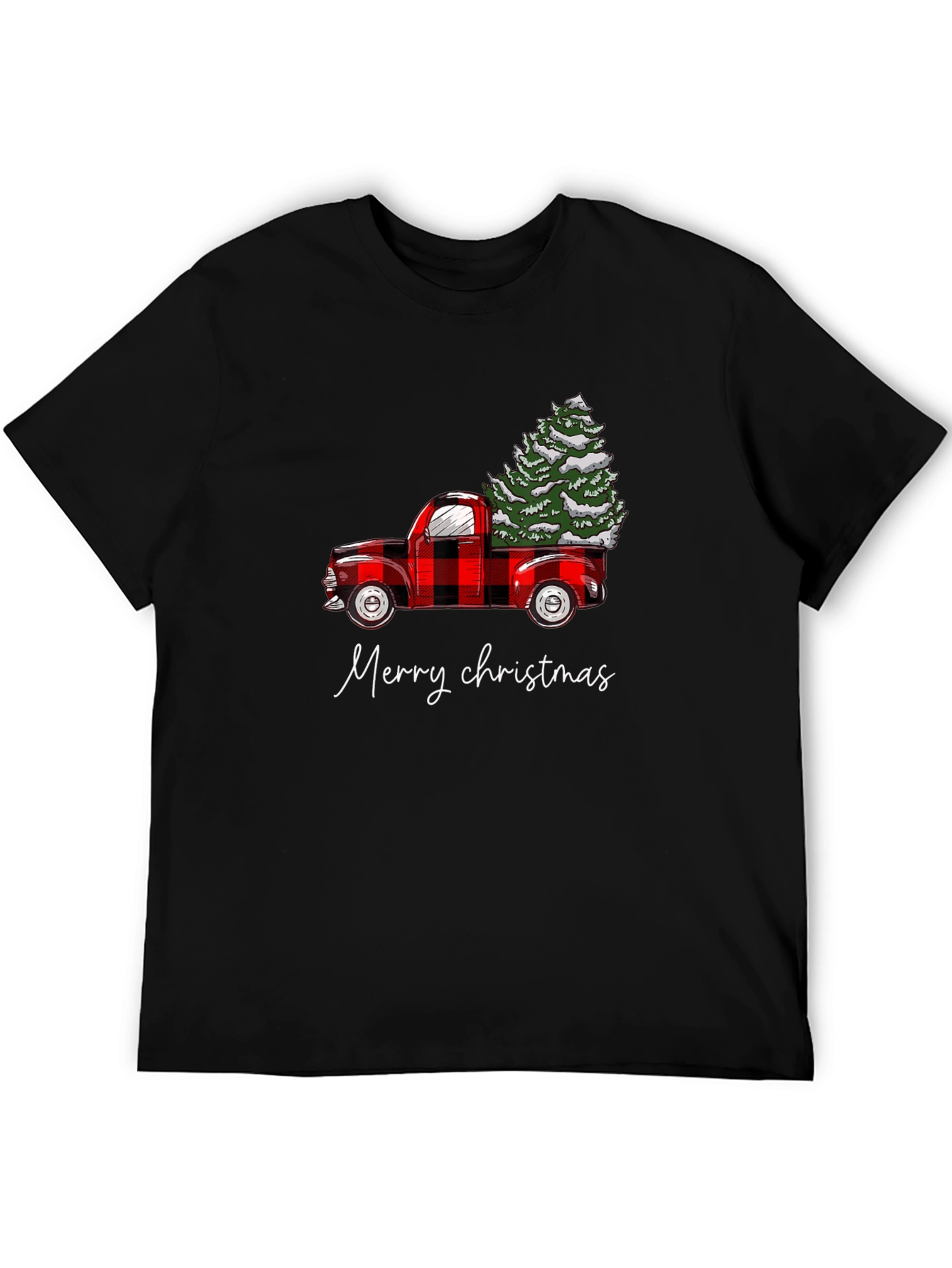 Merry Christmas Red Truck Tree Graphic Tee