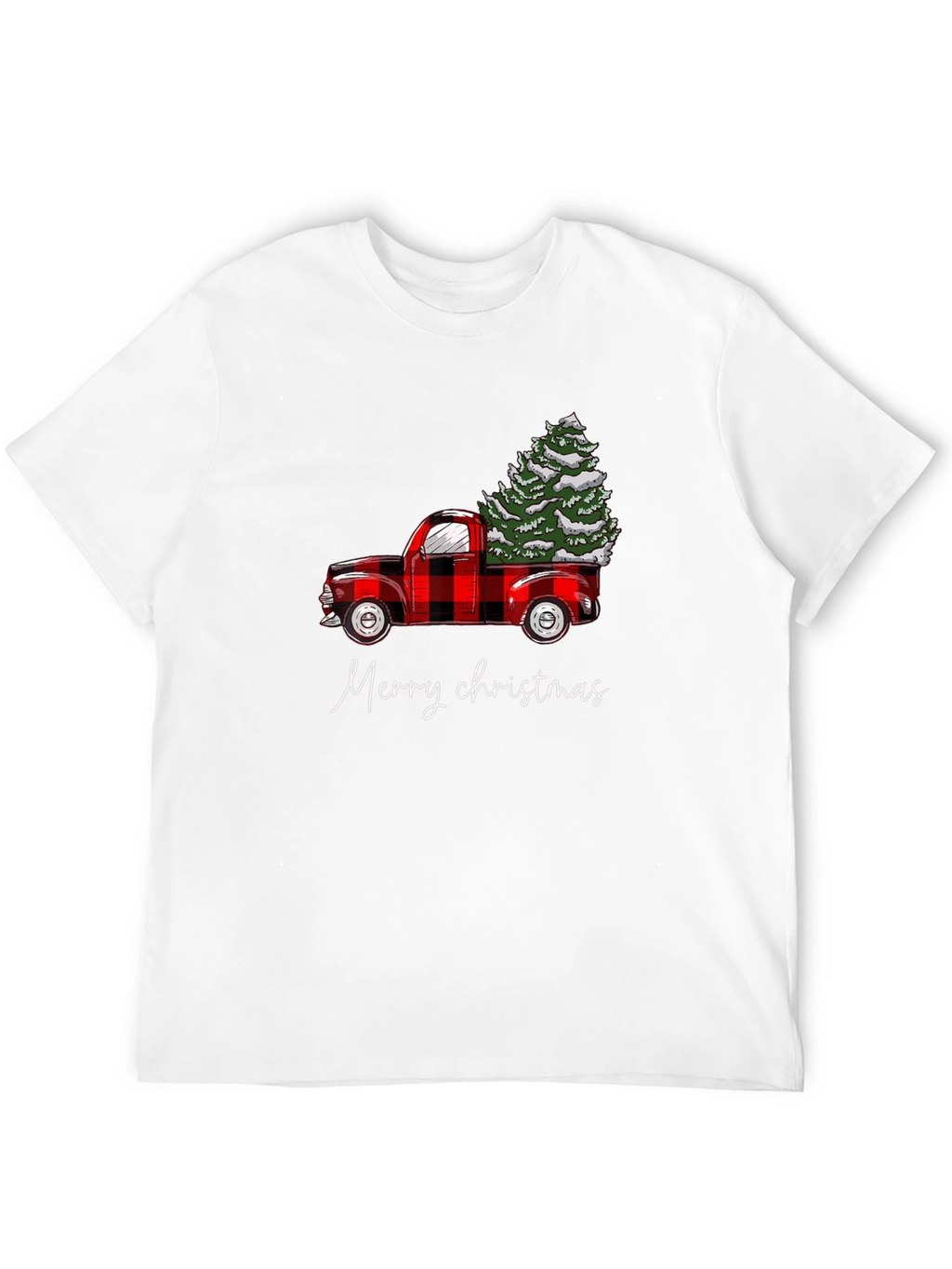 Merry Christmas Red Truck Tree Graphic Tee