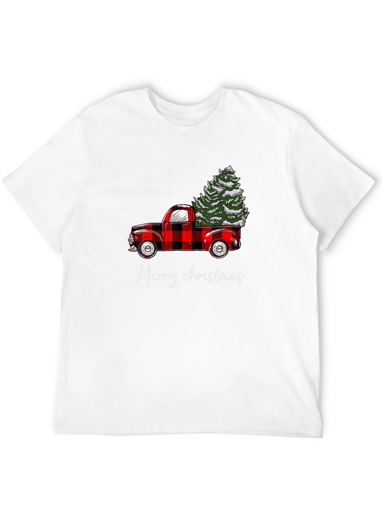 Merry Christmas Red Truck Tree Graphic Tee