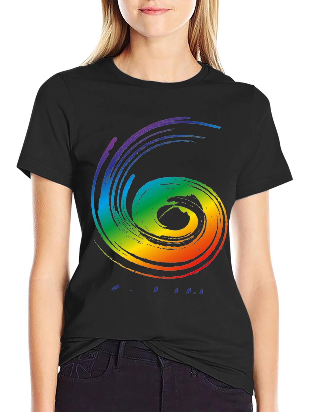 Rainbow Swirl Graphic Tee - Stylish Black Cotton Shirt