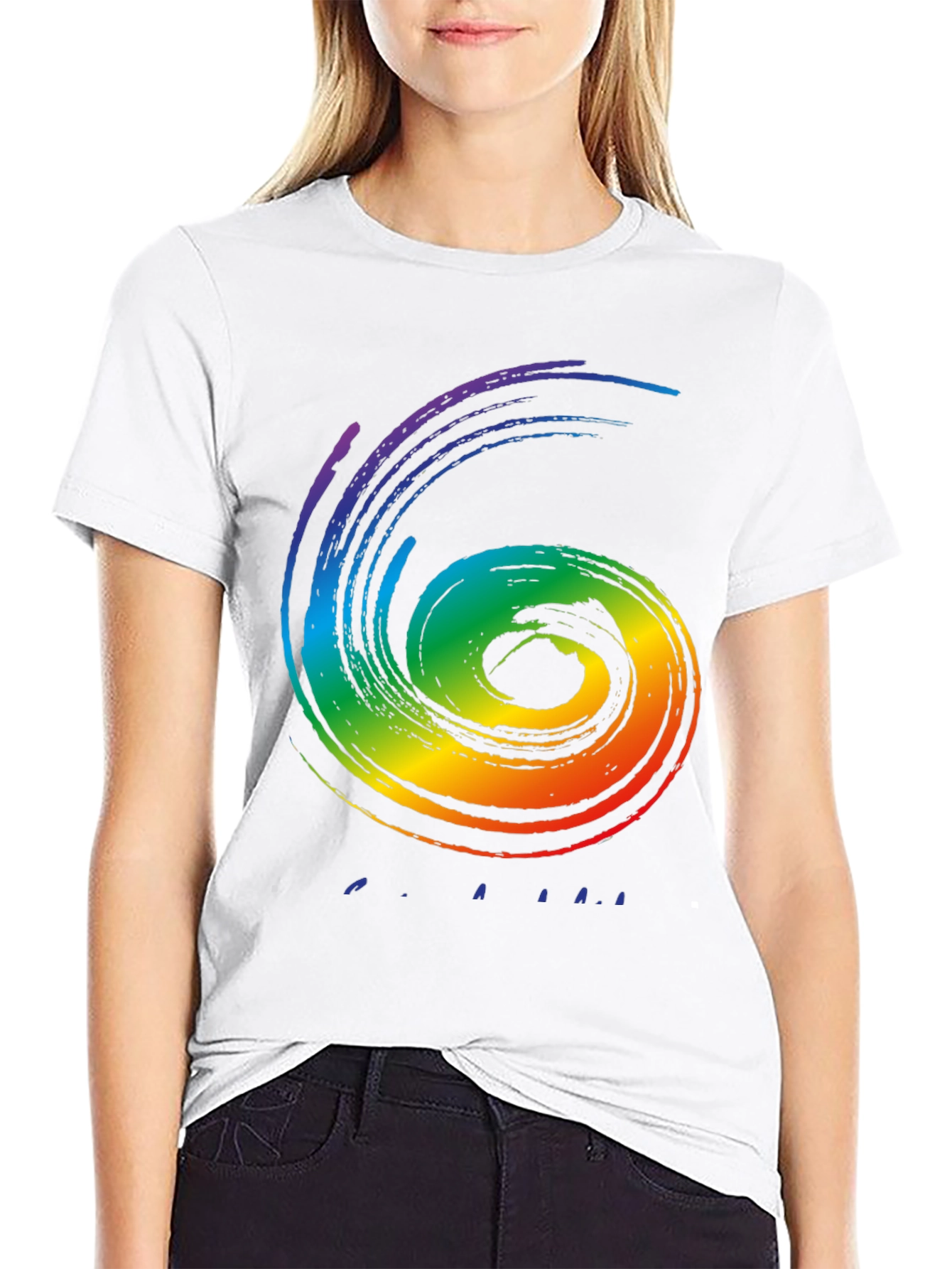 Rainbow Swirl Graphic Tee - Stylish Black Cotton Shirt
