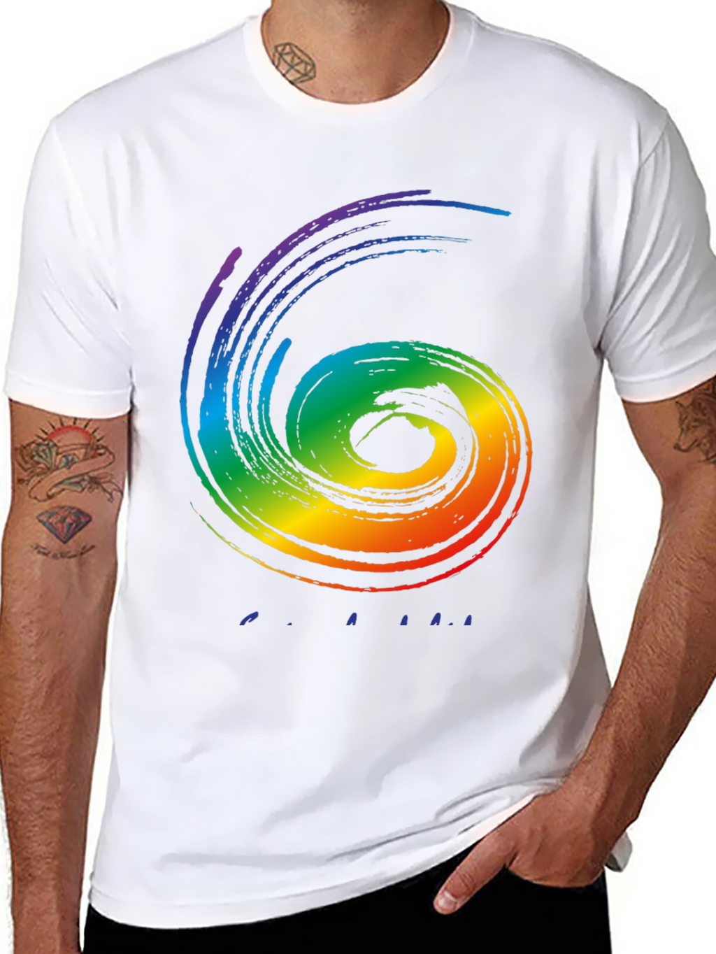 Rainbow Swirl Graphic Tee - Stylish Black Cotton Shirt