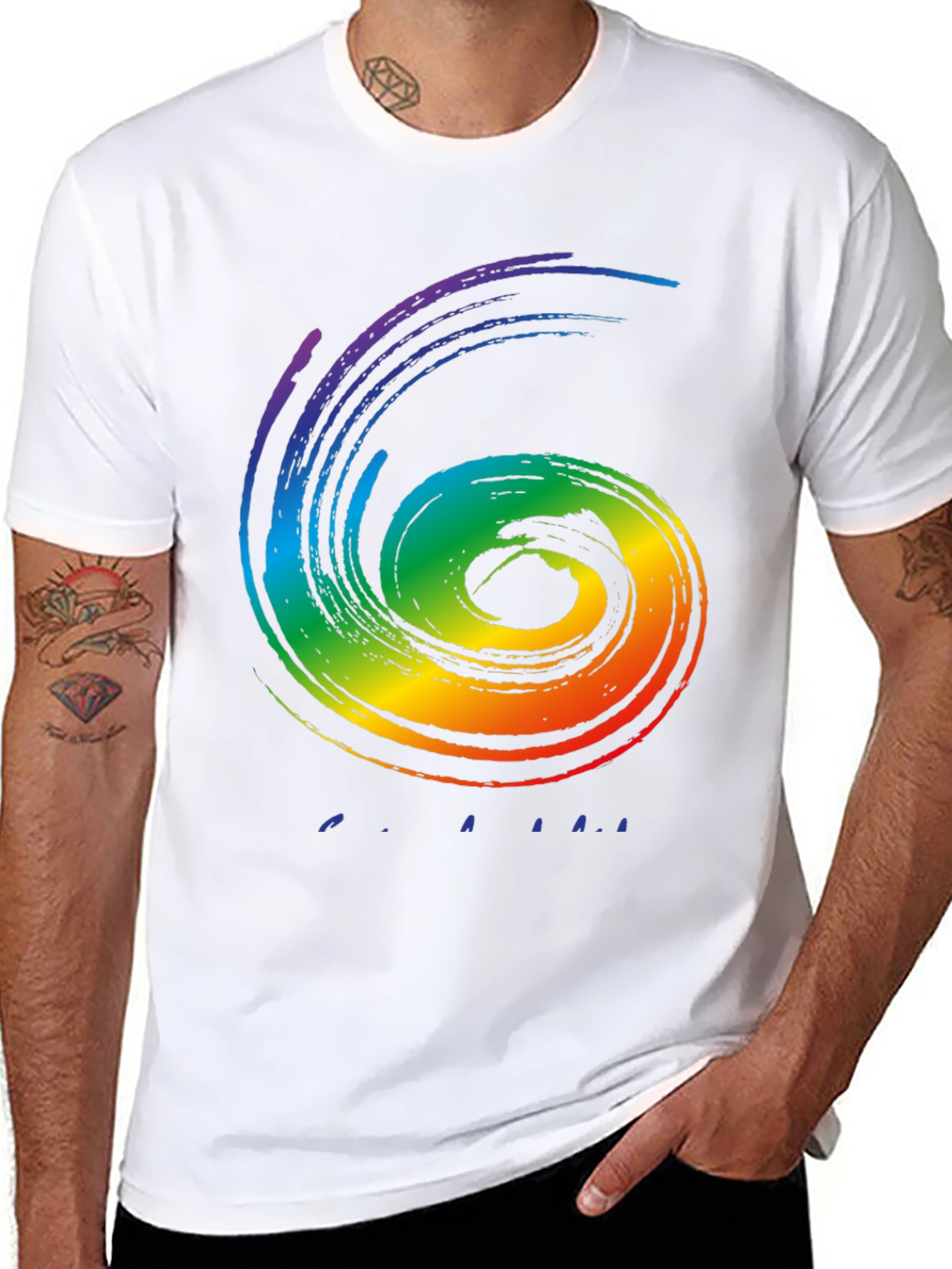 Rainbow Swirl Graphic Tee - Stylish Black Cotton Shirt