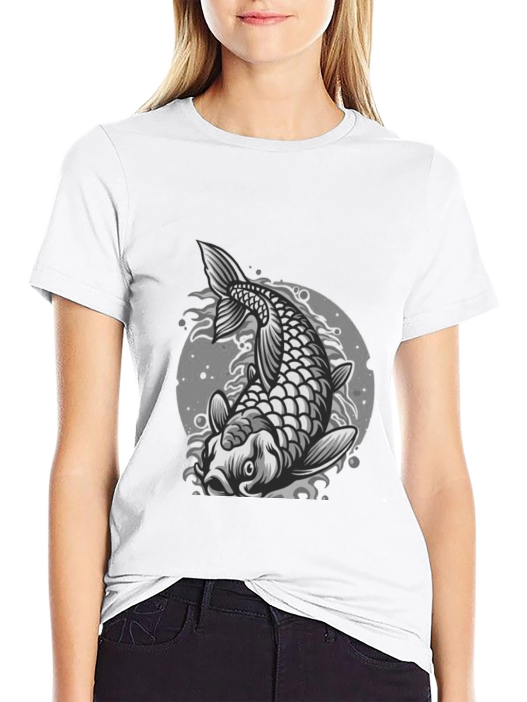 Koi Fish Graphic Tee - Black Crew Neck T-Shirt