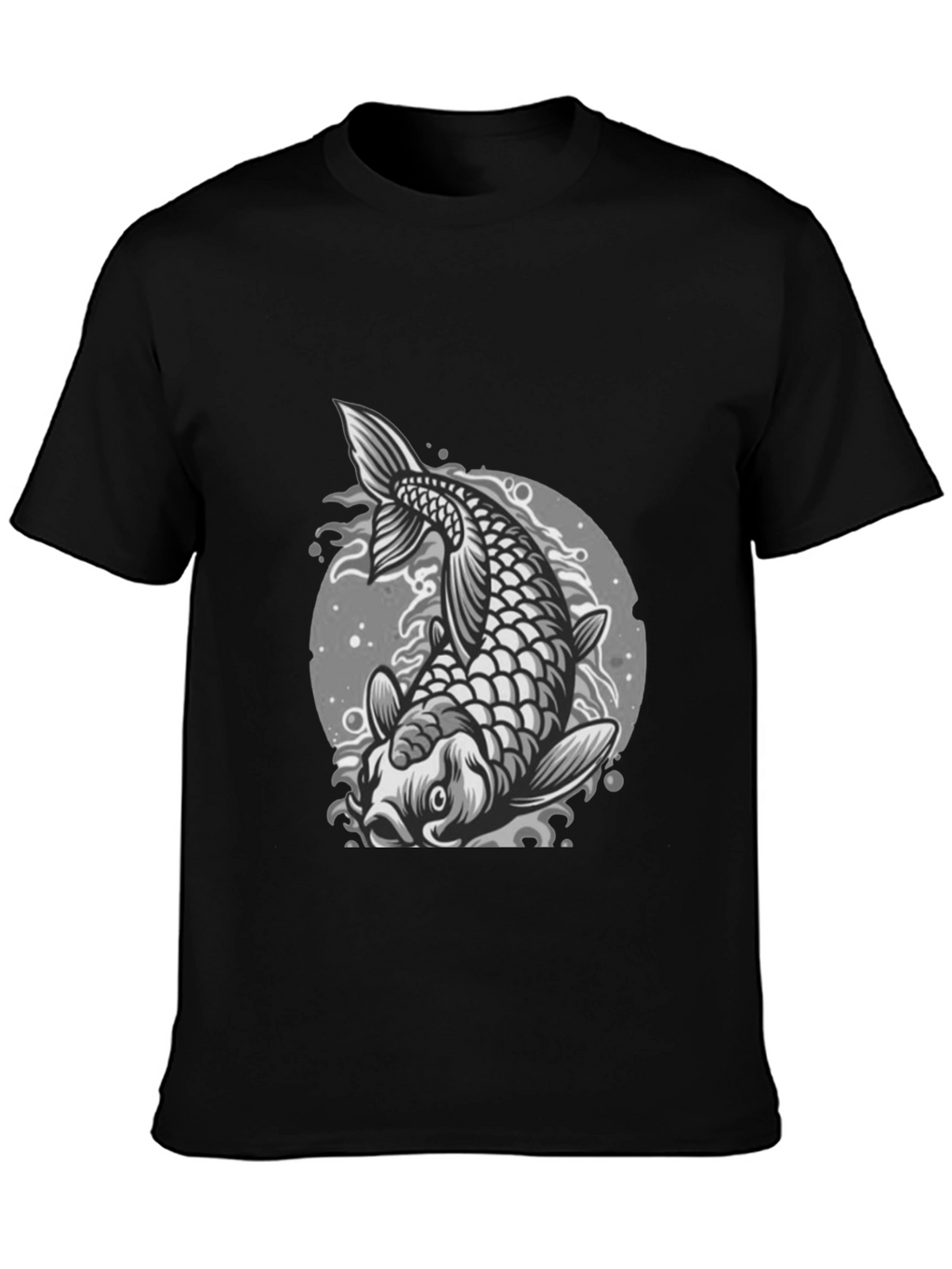 Koi Fish Graphic Tee - Black Crew Neck T-Shirt