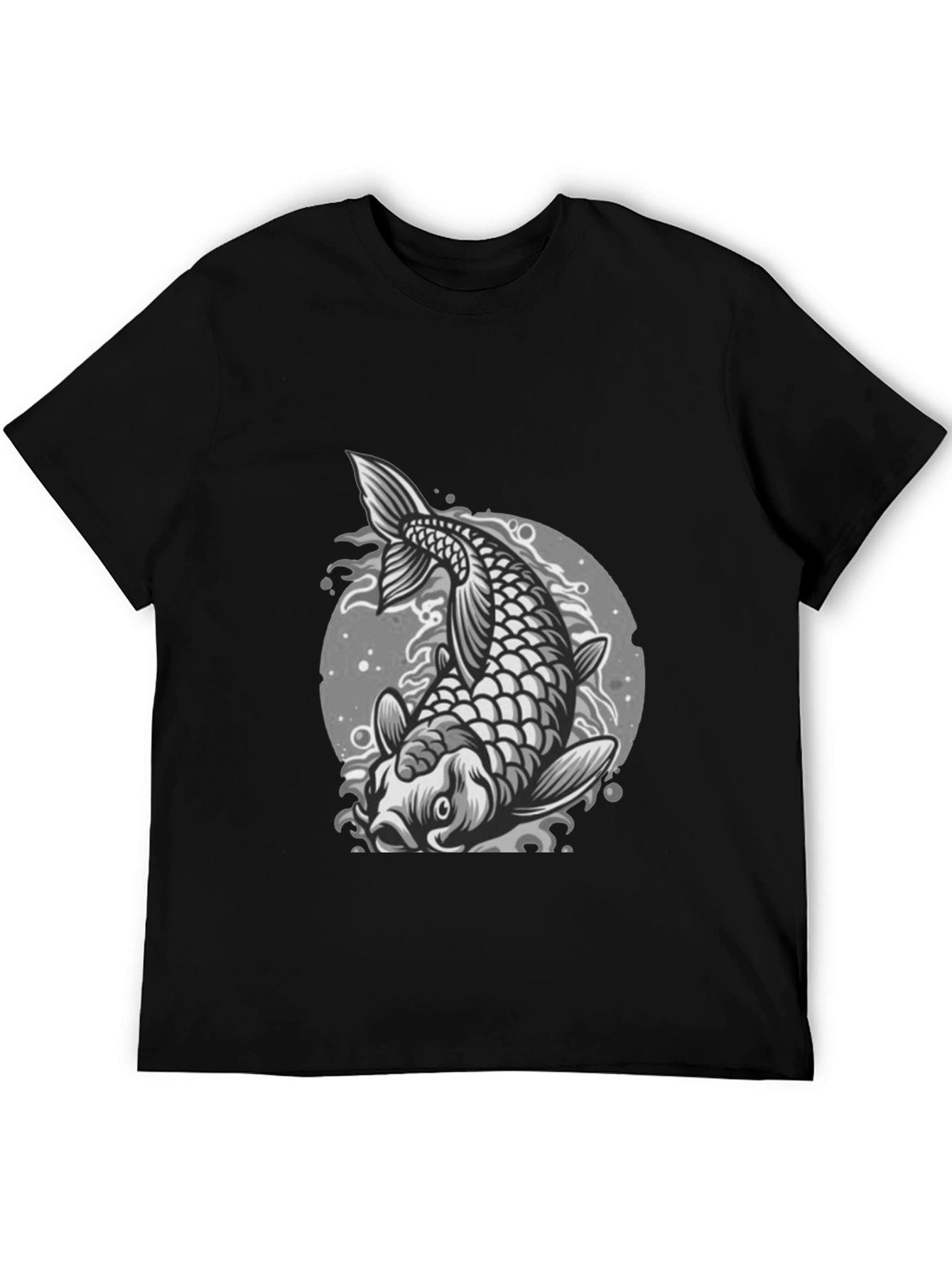 Koi Fish Graphic Tee - Black Crew Neck T-Shirt