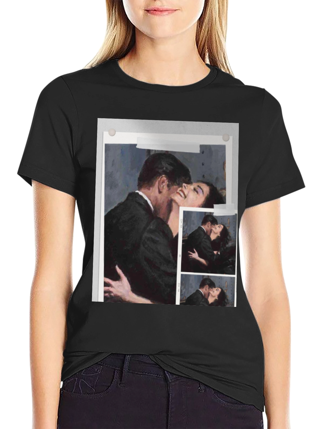 Romantic Embrace Graphic Tee - Black