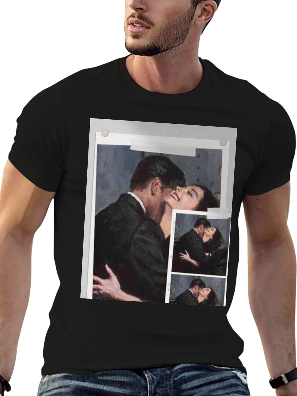 Romantic Embrace Graphic Tee - Black