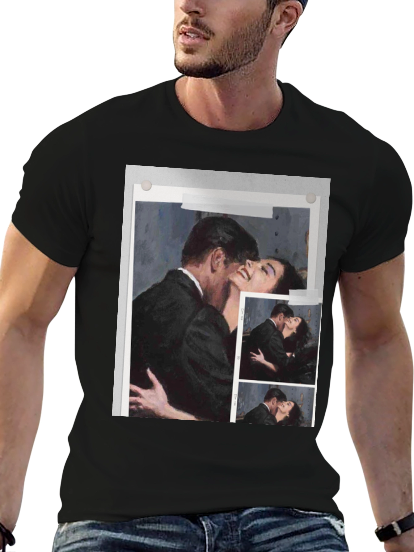 Romantic Embrace Graphic Tee - Black