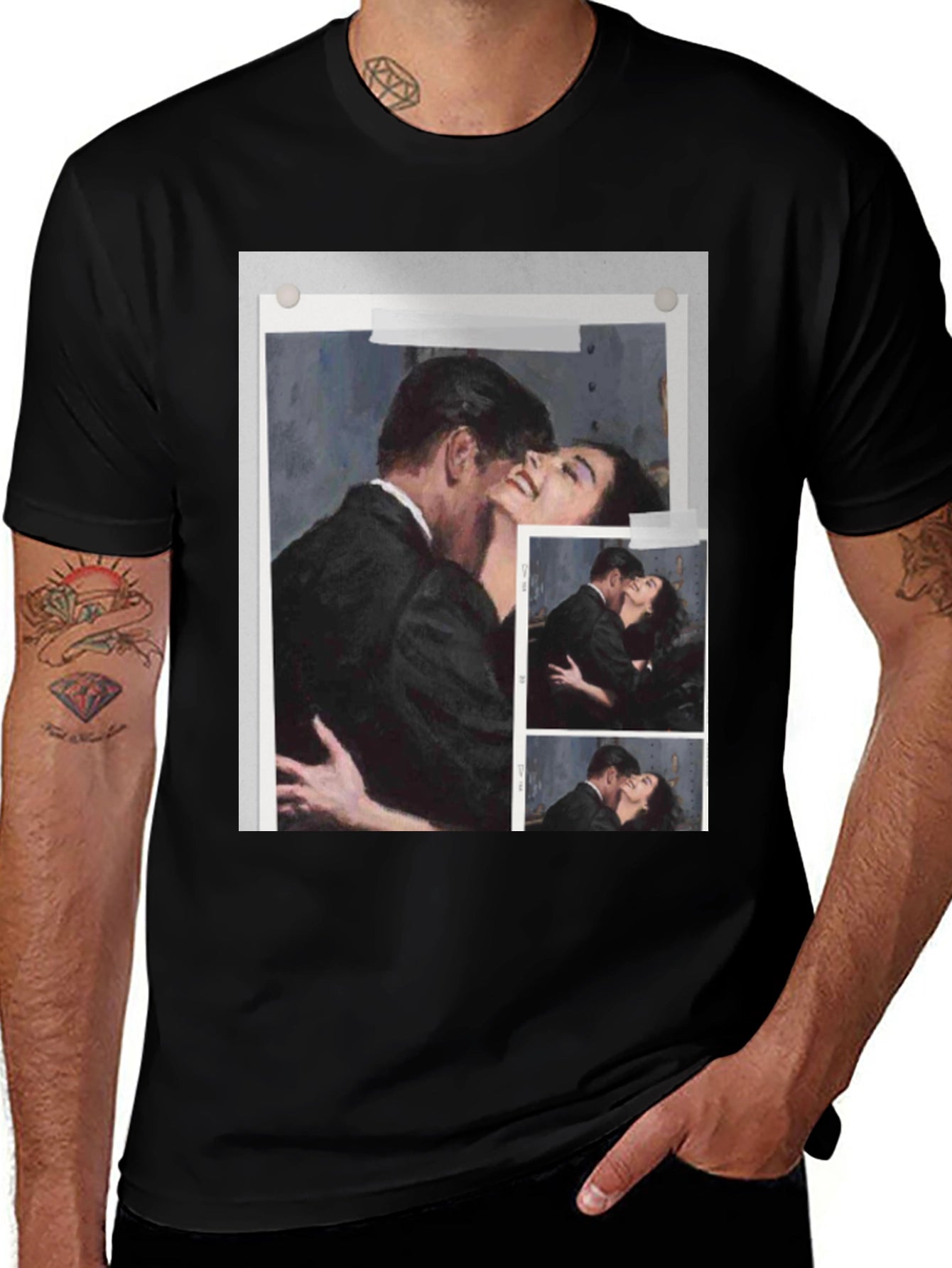 Romantic Embrace Graphic Tee - Black