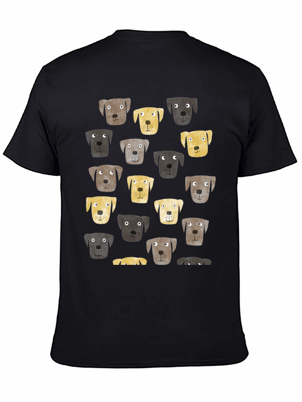 Dog Face Pattern Black T-Shirt