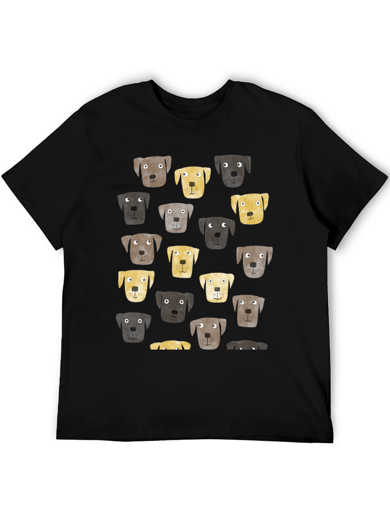 Dog Face Pattern Black T-Shirt