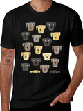 Dog Face Pattern Black T-Shirt