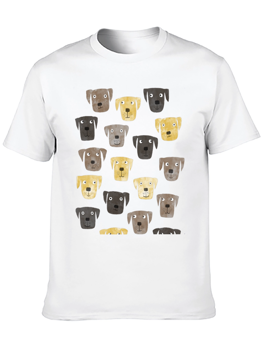 Dog Face Pattern Black T-Shirt