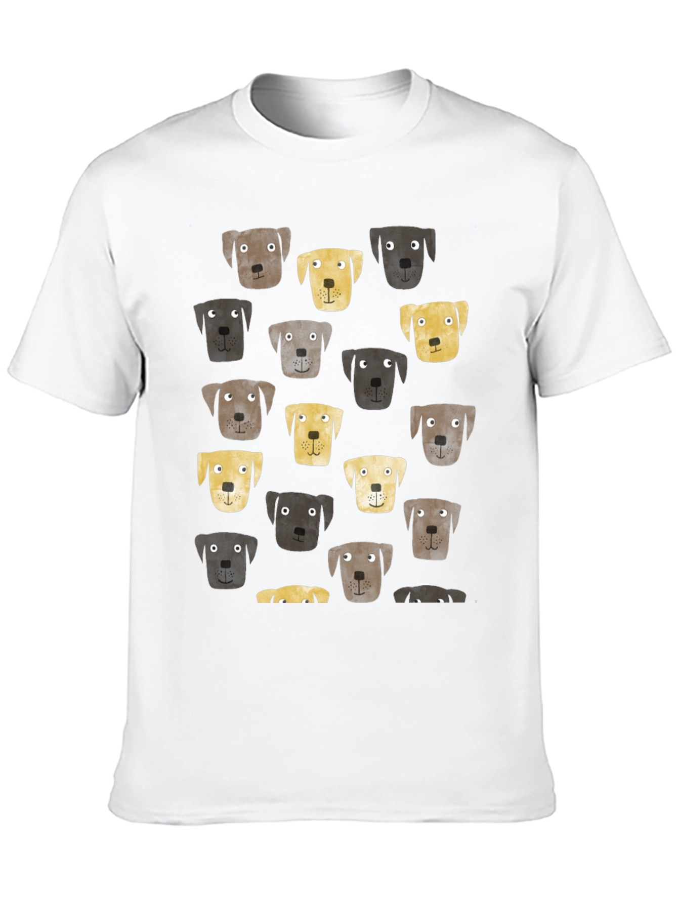 Dog Face Pattern Black T-Shirt