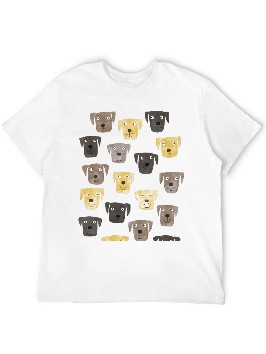 Dog Face Pattern Black T-Shirt