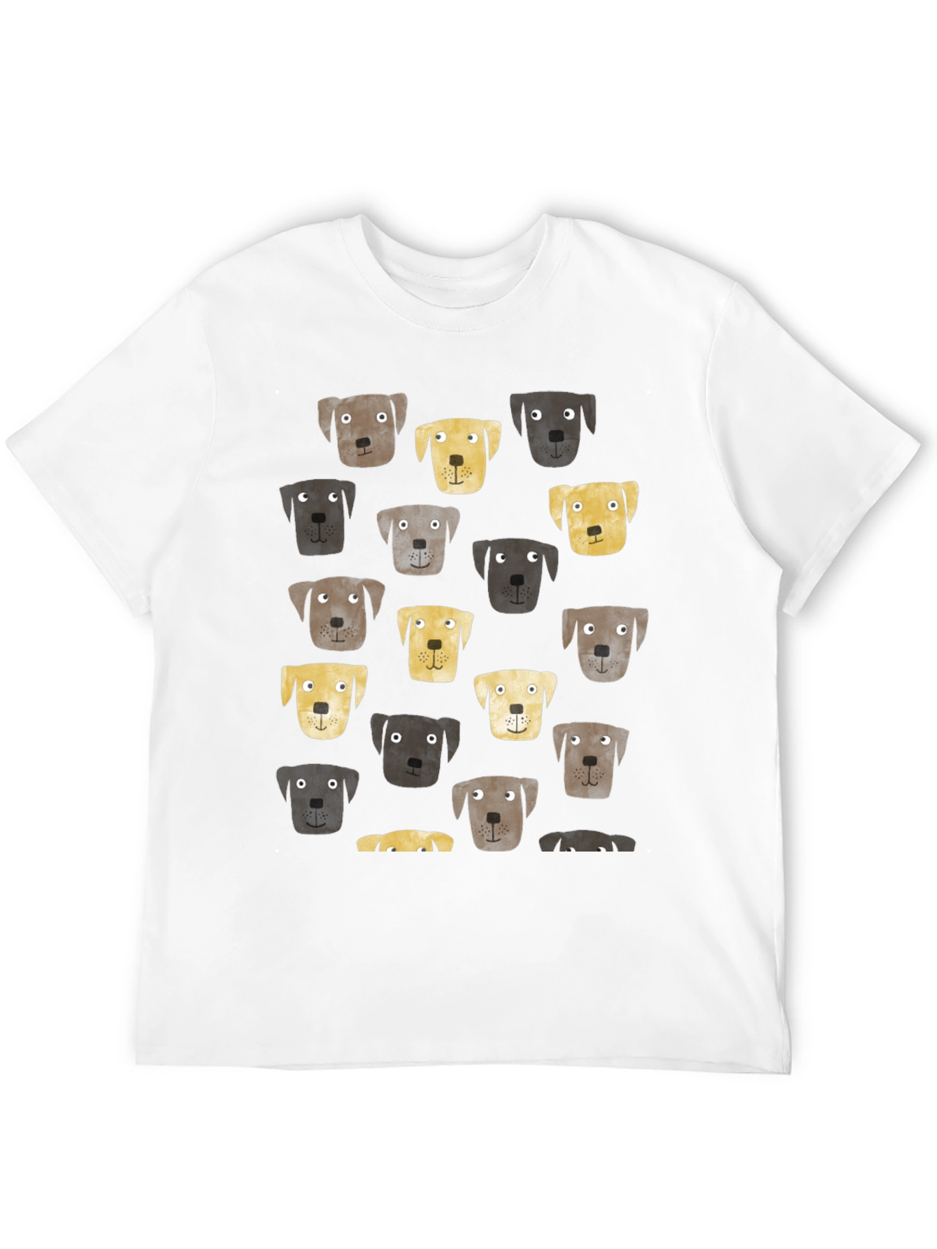 Dog Face Pattern Black T-Shirt
