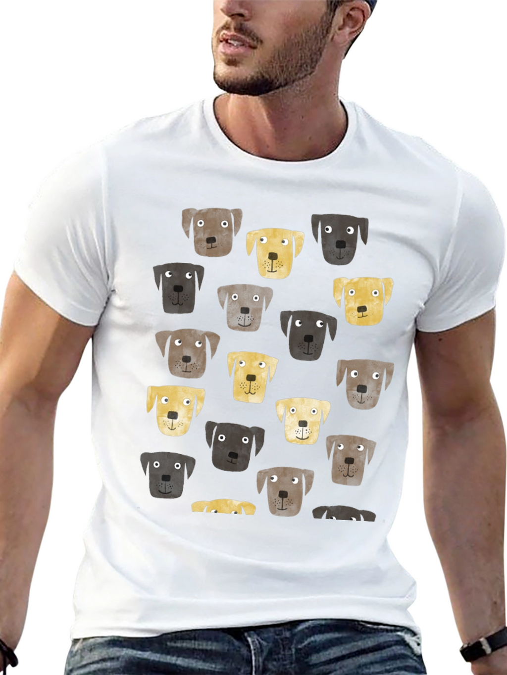 Dog Face Pattern Black T-Shirt