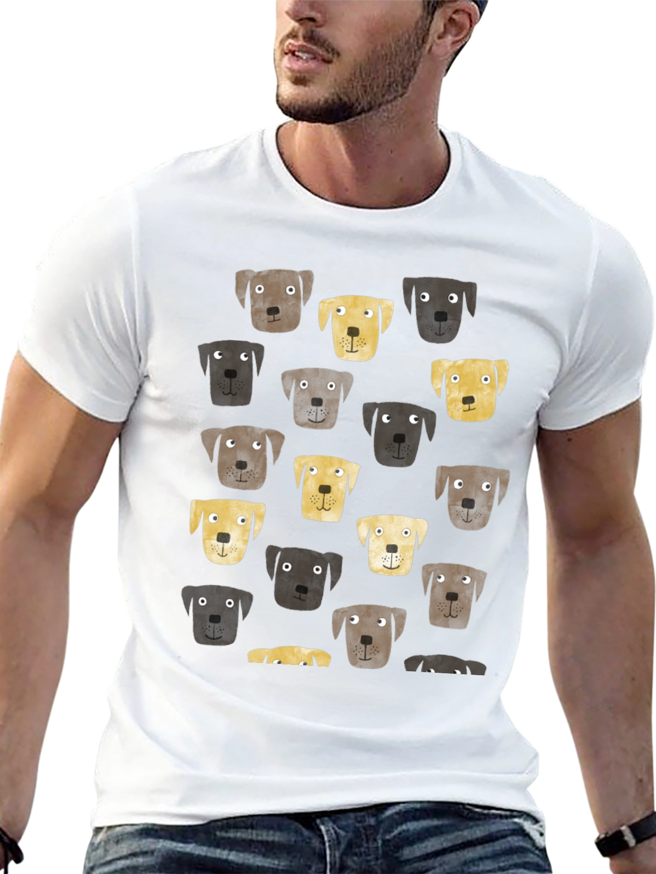 Dog Face Pattern Black T-Shirt