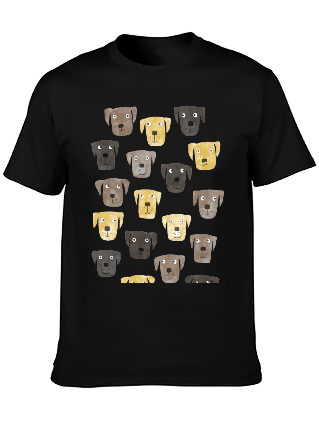 Dog Face Pattern Black T-Shirt