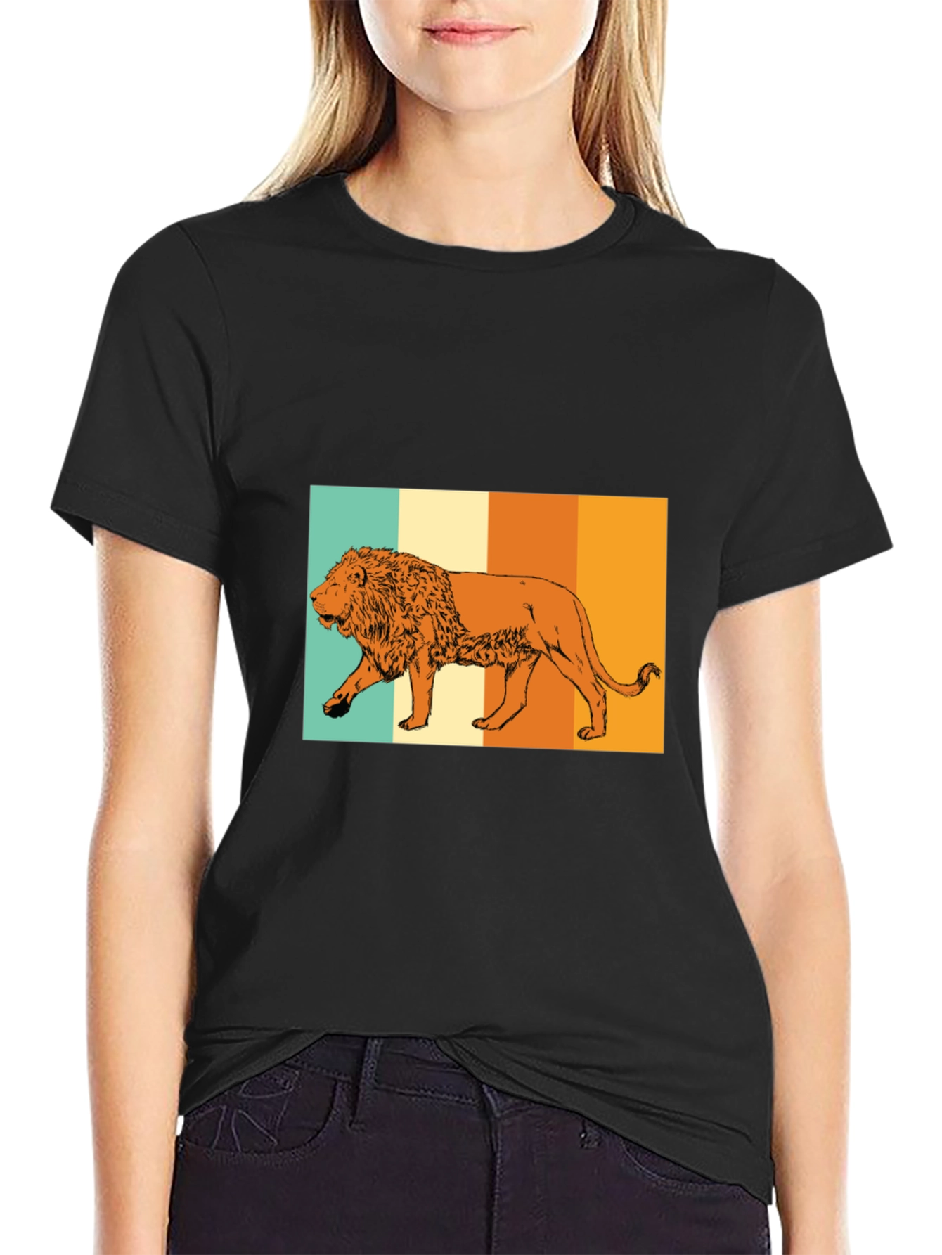 Retro Lion Graphic Tee - Black Unisex T-Shirt