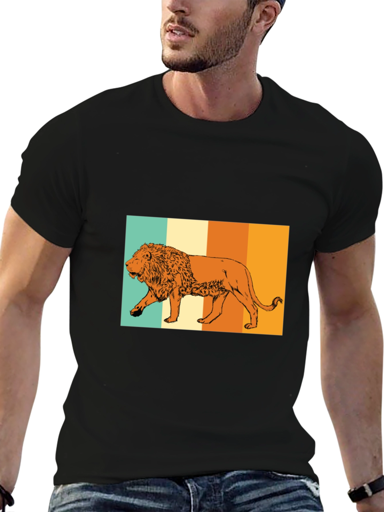 Retro Lion Graphic Tee - Black Unisex T-Shirt