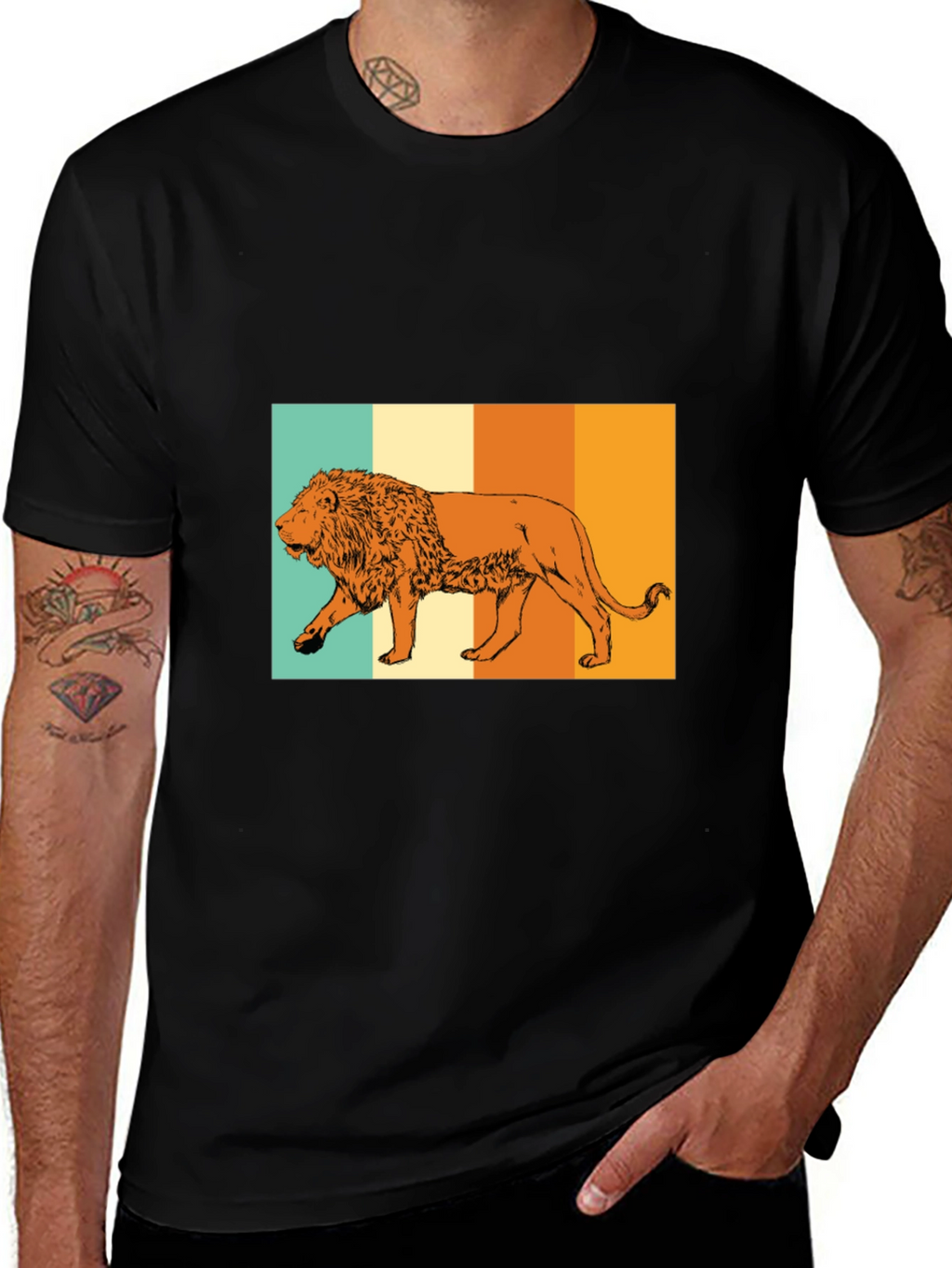 Retro Lion Graphic Tee - Black Unisex T-Shirt