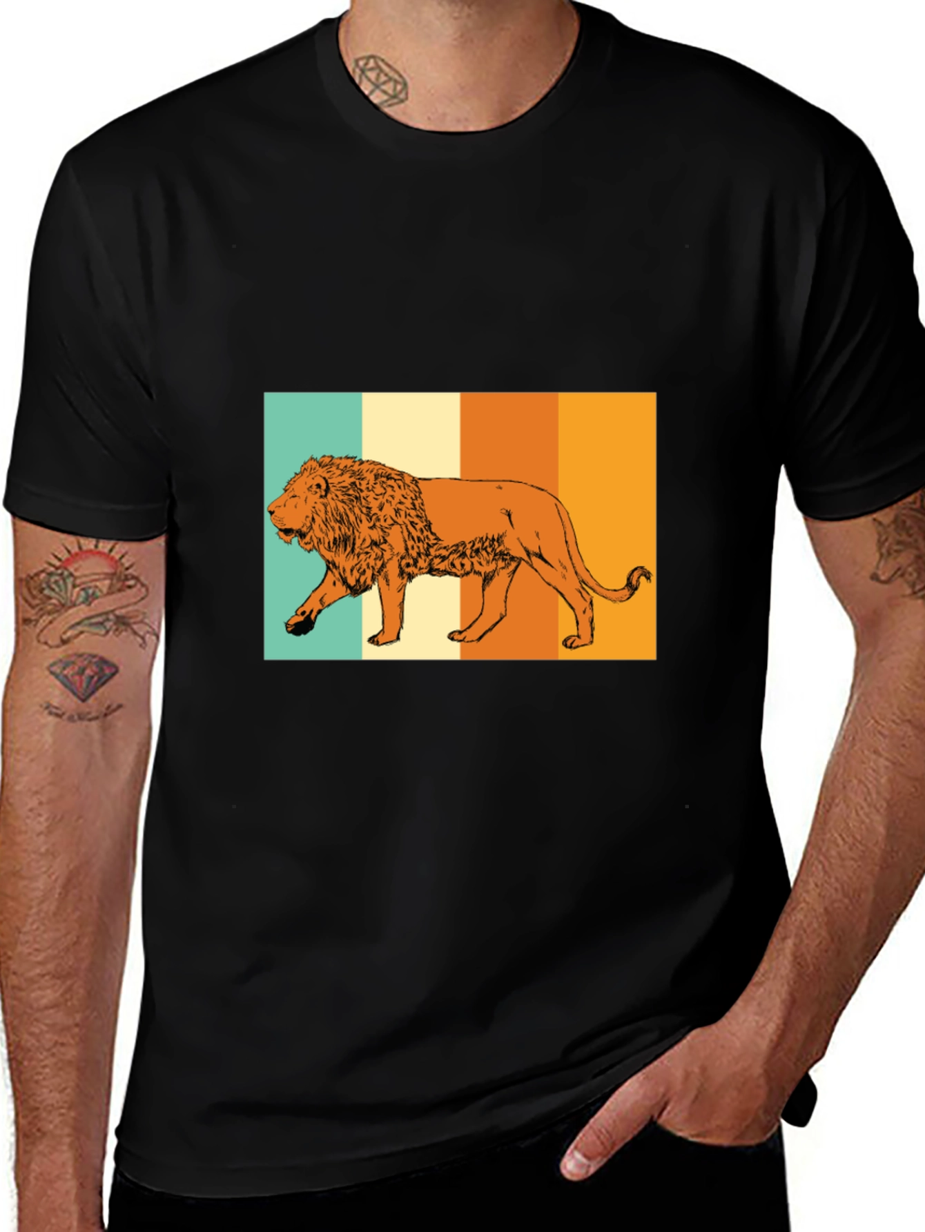 Retro Lion Graphic Tee - Black Unisex T-Shirt