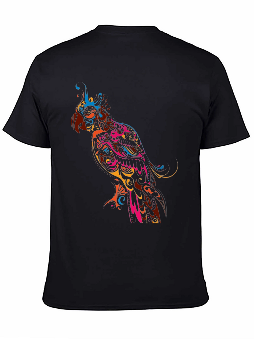 Vibrant Parrot Graphic Black T-Shirt