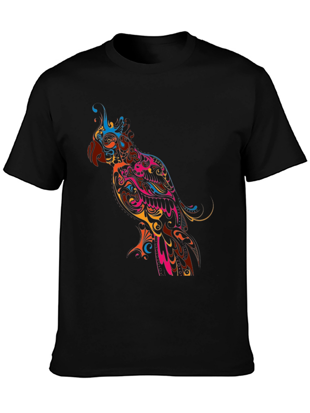 Vibrant Parrot Graphic Black T-Shirt