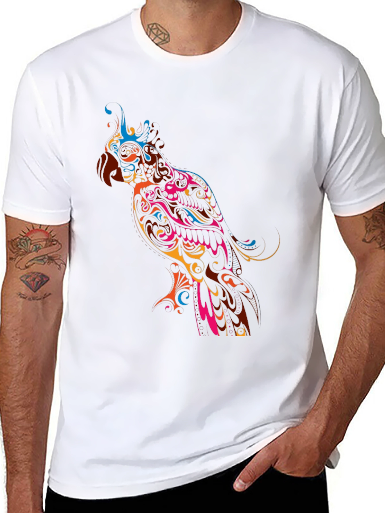 Vibrant Parrot Graphic Black T-Shirt