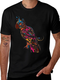 Vibrant Parrot Graphic Black T-Shirt