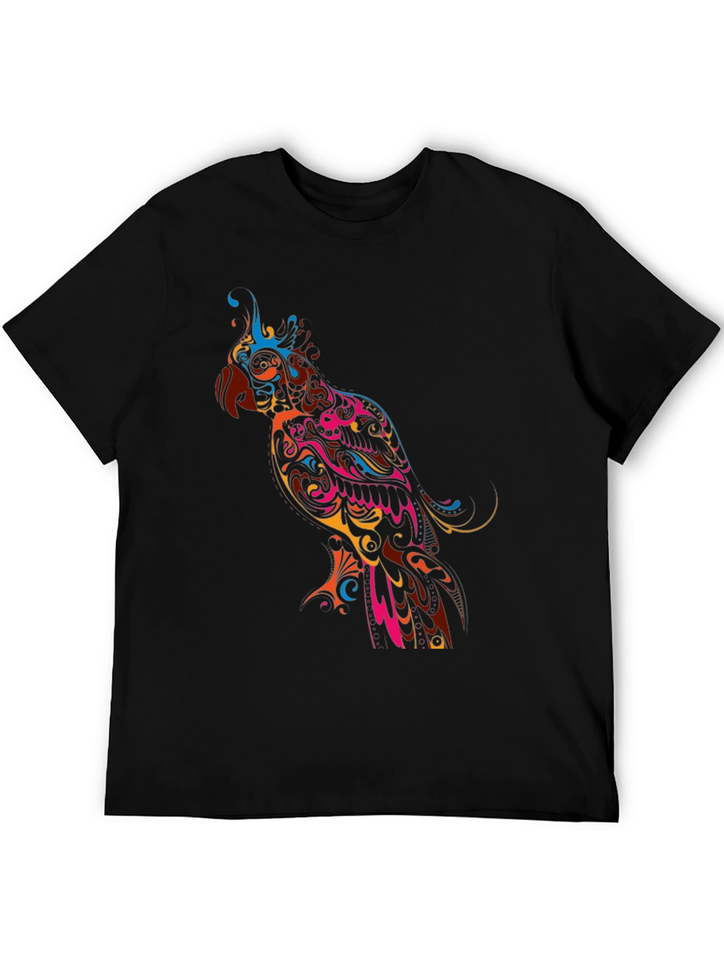 Vibrant Parrot Graphic Black T-Shirt
