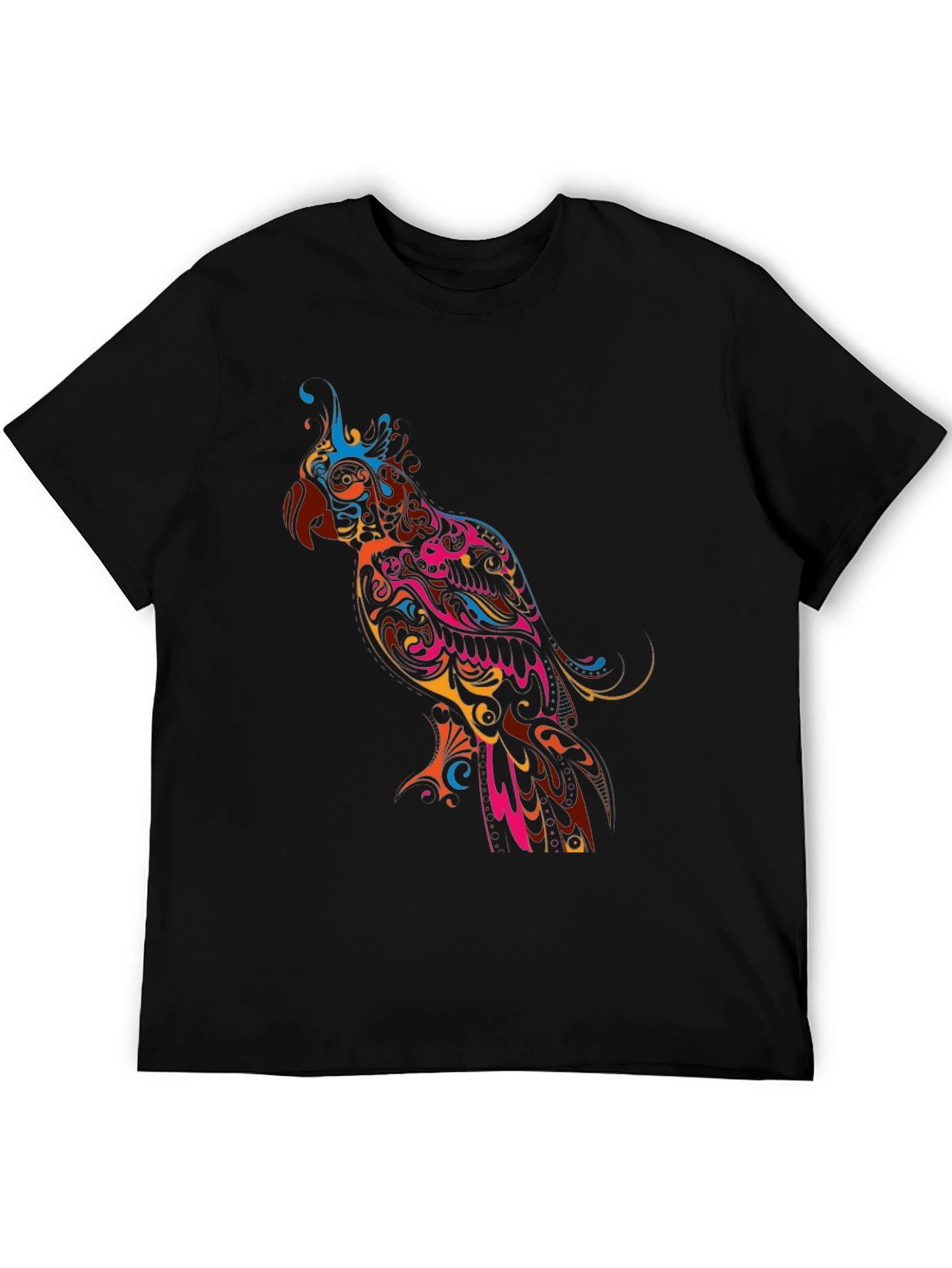 Vibrant Parrot Graphic Black T-Shirt