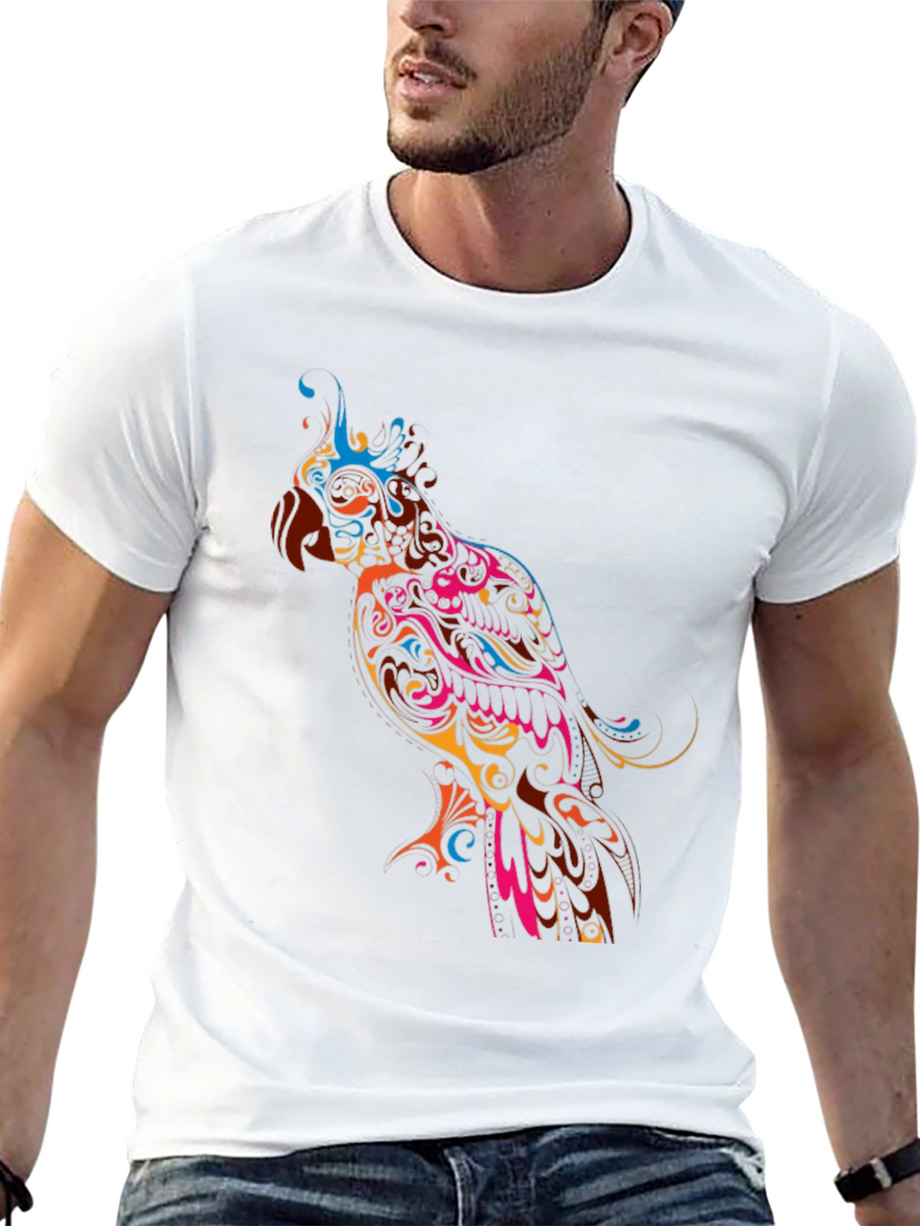 Vibrant Parrot Graphic Black T-Shirt