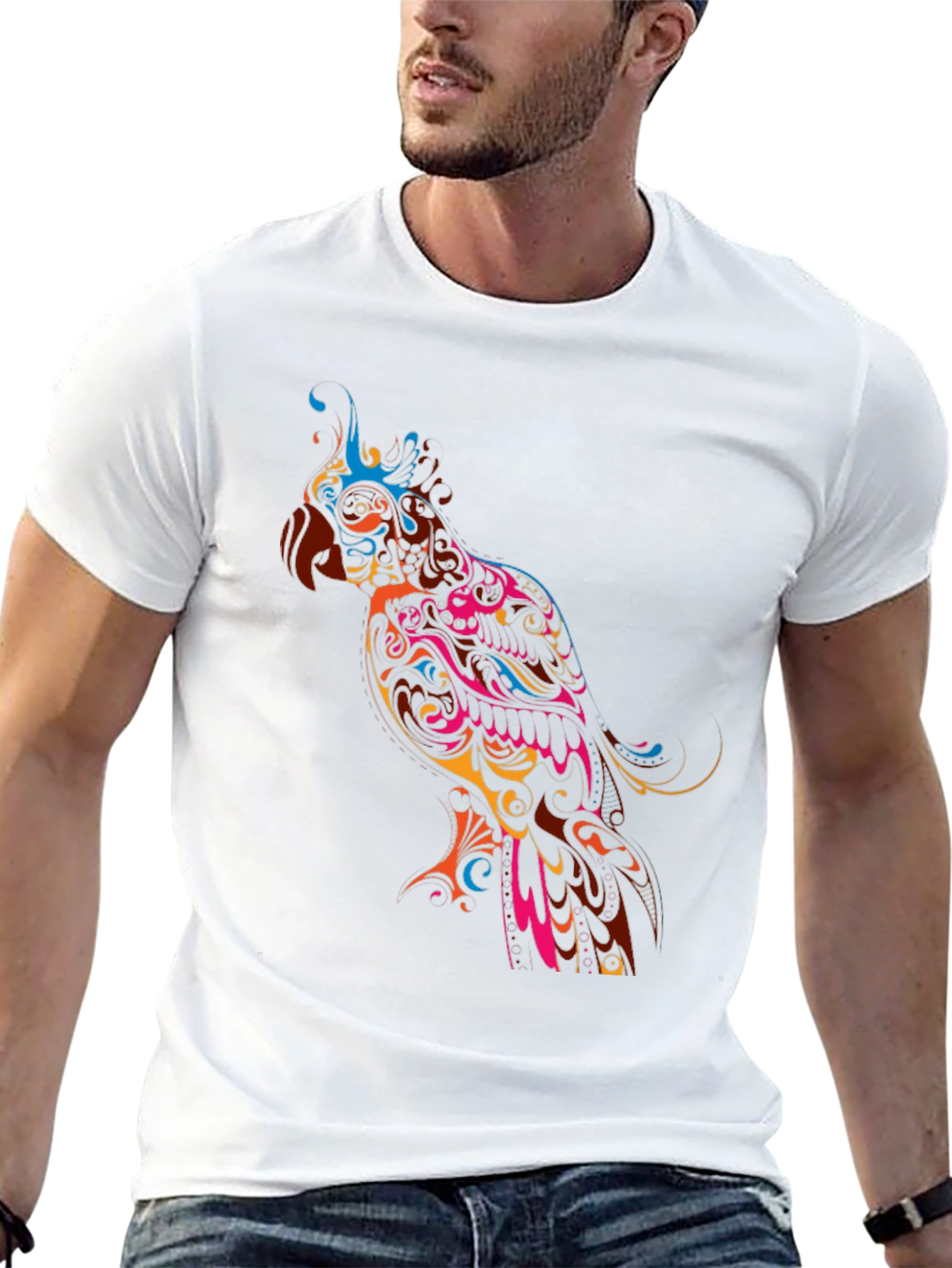 Vibrant Parrot Graphic Black T-Shirt