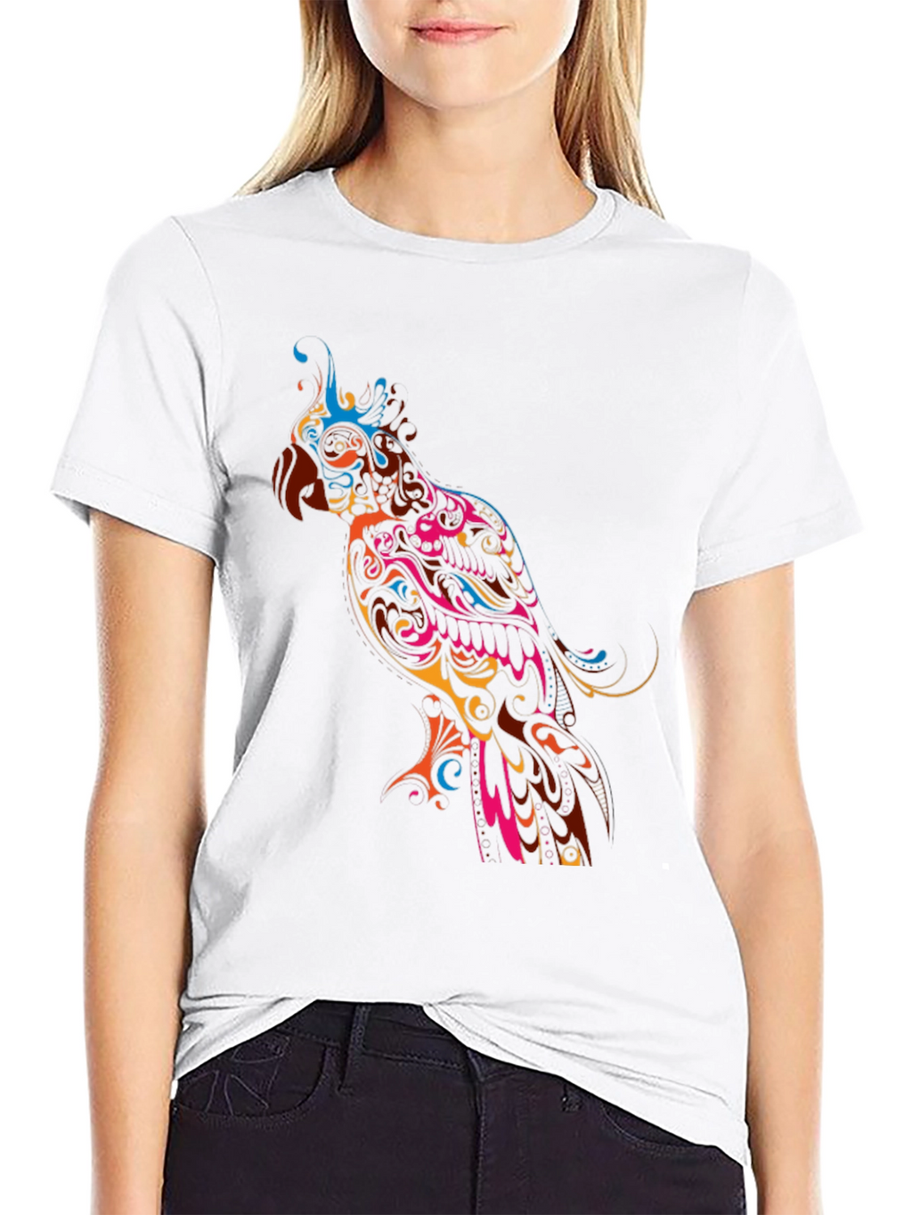 Vibrant Parrot Graphic Black T-Shirt