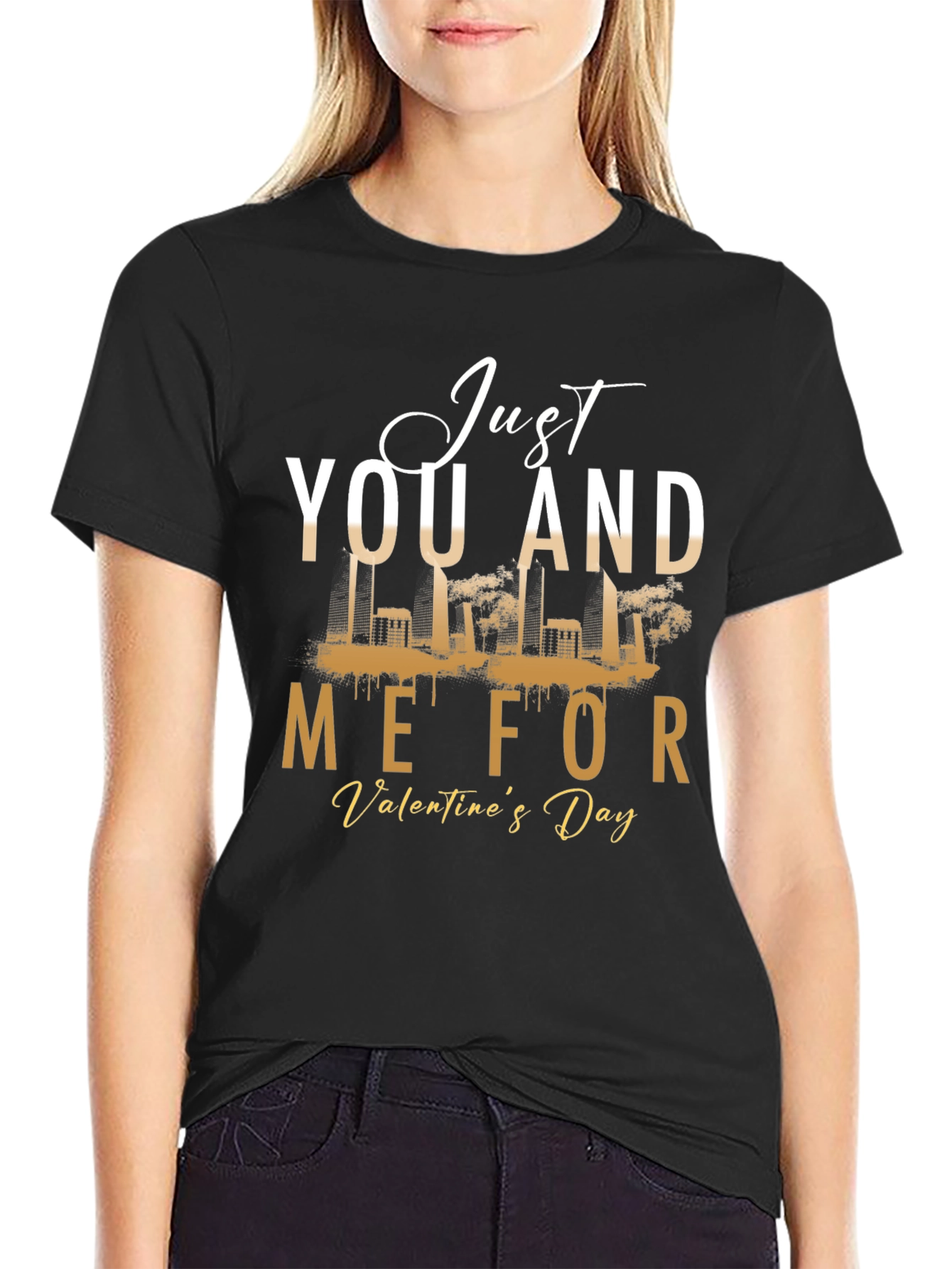 Just You and Me Valentines Day Black Graphic Tee