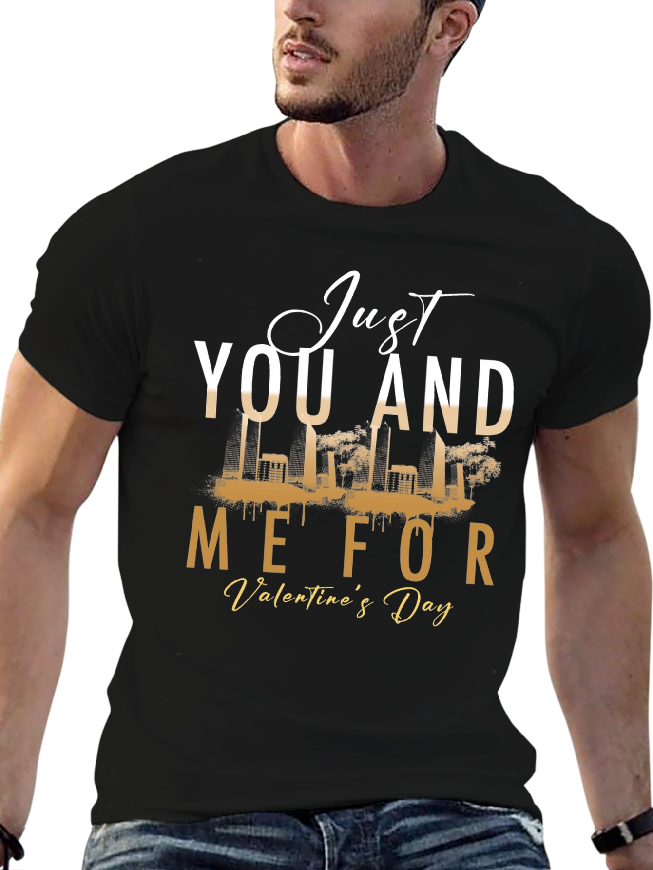 Just You and Me Valentines Day Black Graphic Tee