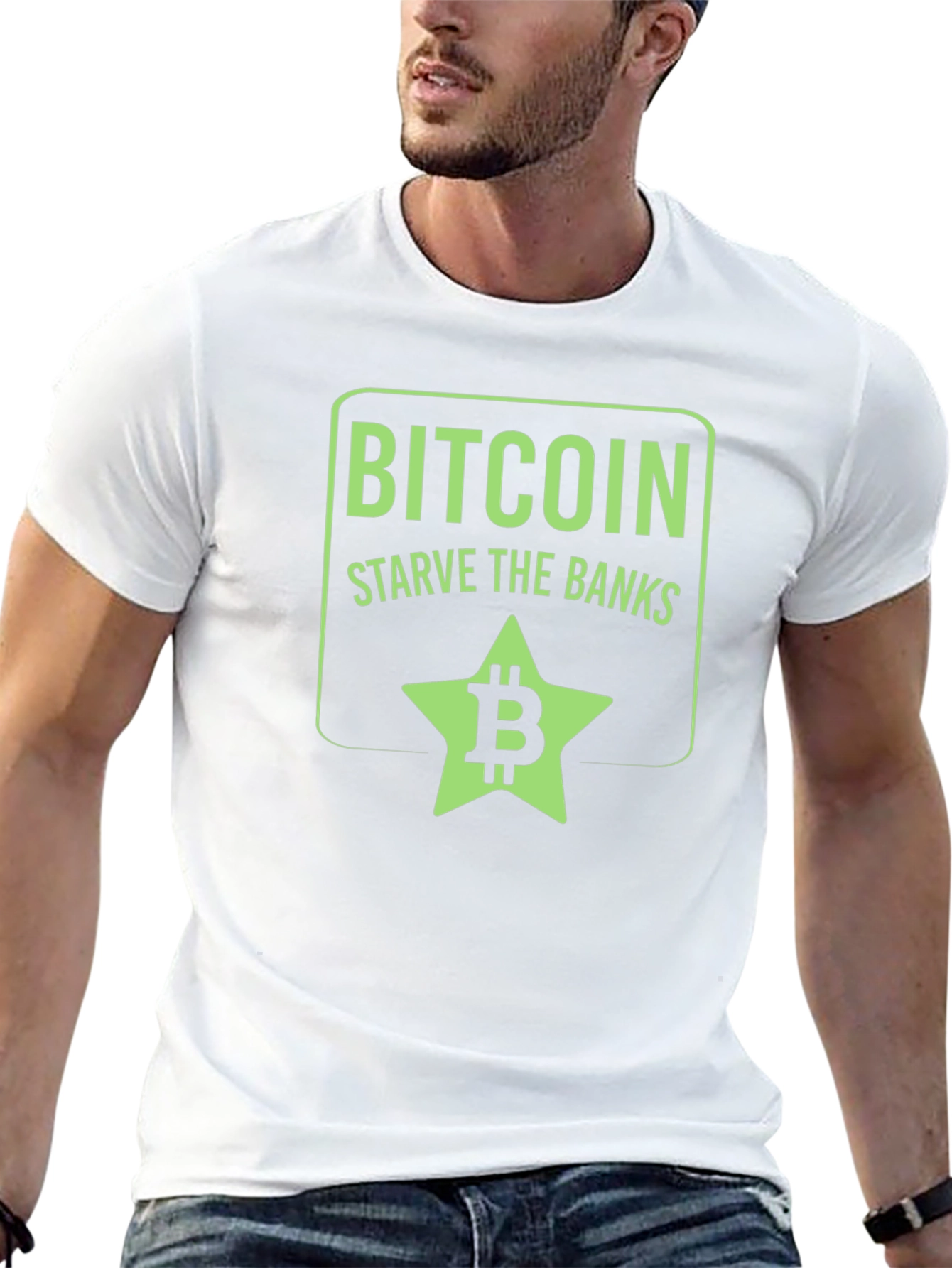 Bitcoin Starve the Banks Graphic T-Shirt