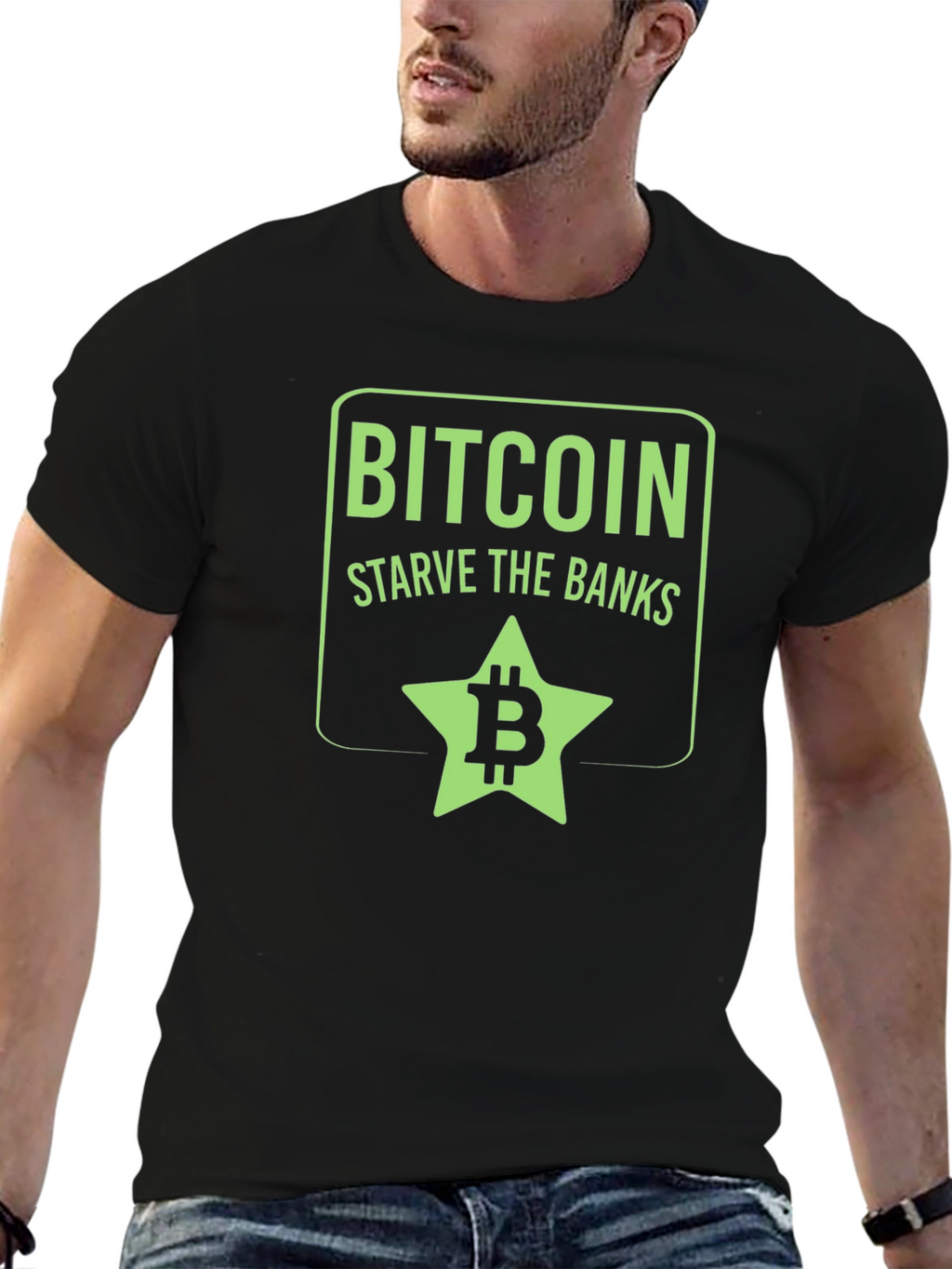 Bitcoin Starve the Banks Graphic T-Shirt