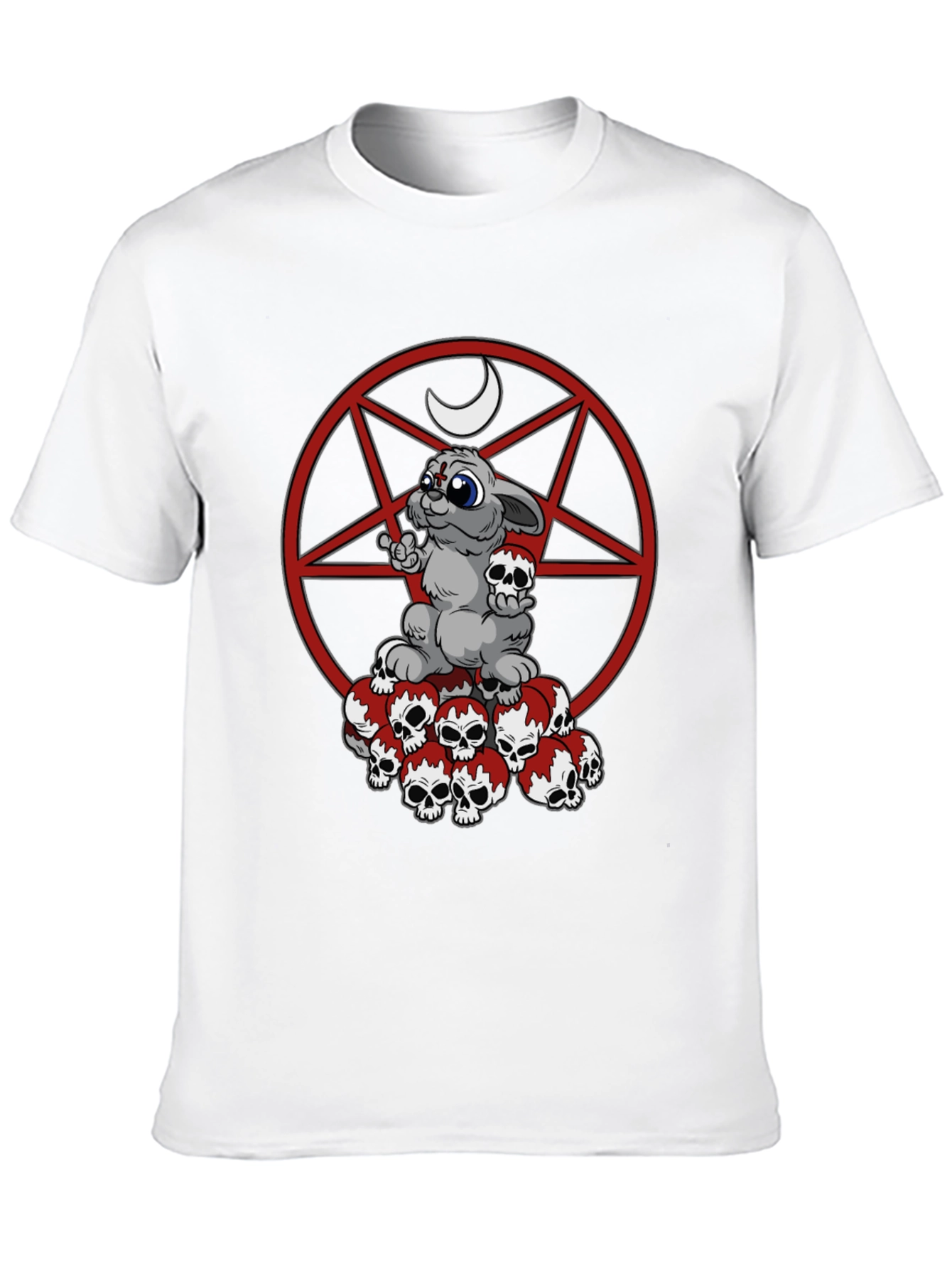 Gothic Bunny Skull Pile Tee - Dark Humor Style