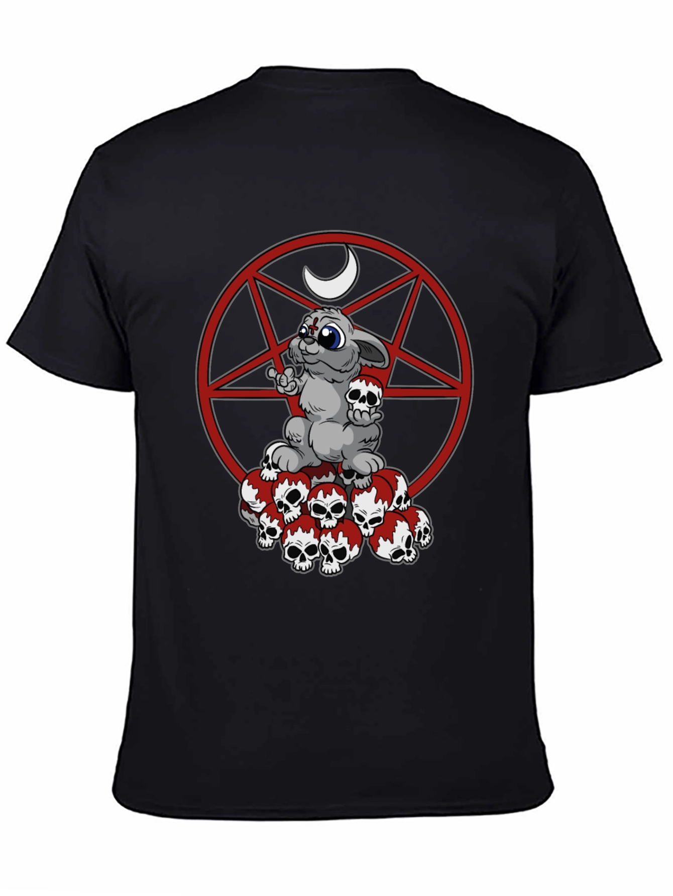 Gothic Bunny Skull Pile Tee - Dark Humor Style