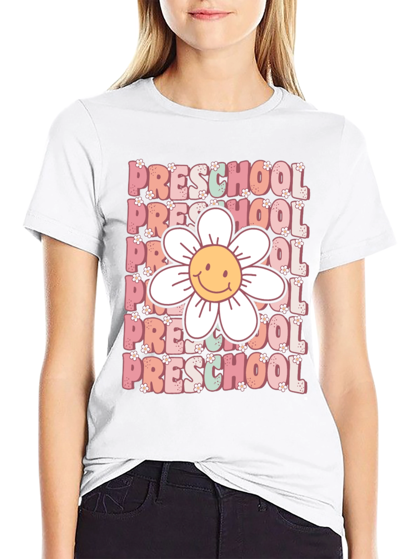 Preschool Teacher T-Shirt - Floral Graphic