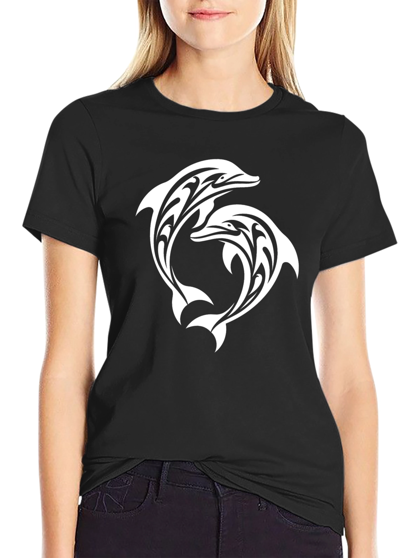 Tribal Dolphin Graphic Black T-Shirt