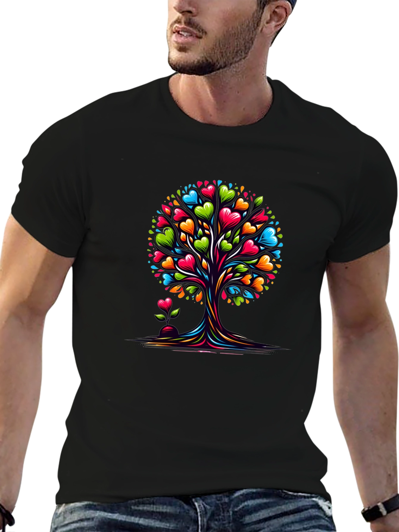 Heart Tree Graphic Tee - Stylish Black T-Shirt