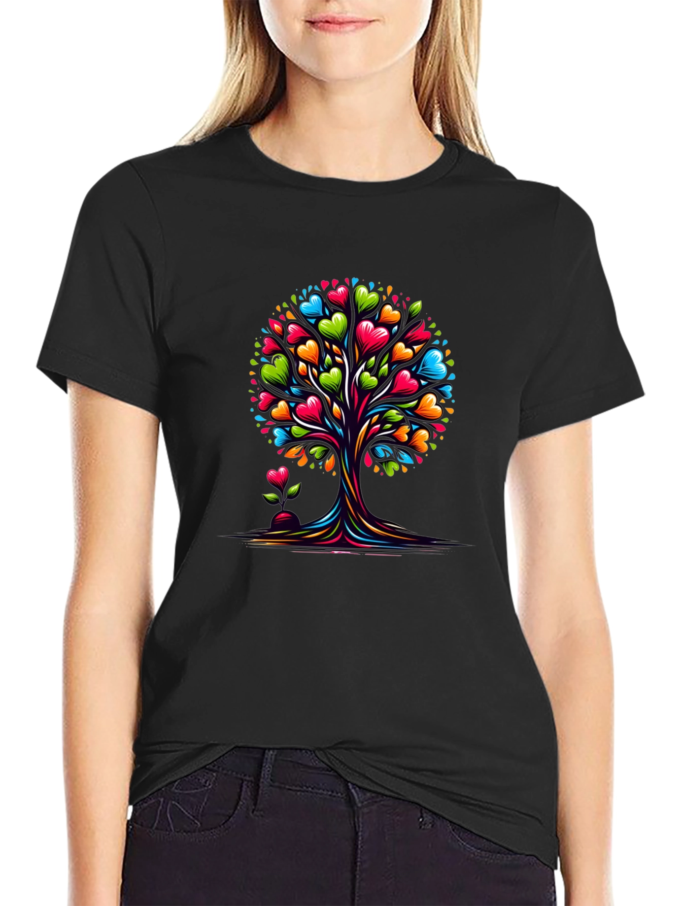 Heart Tree Graphic Tee - Stylish Black T-Shirt